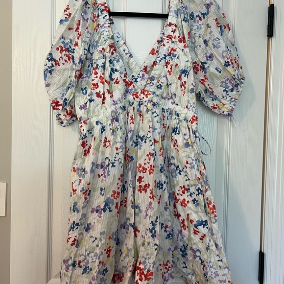 Abercrombie & Fitch Pink and Blue Puff Sleeve Midi Sundress - Picture 2 of 3